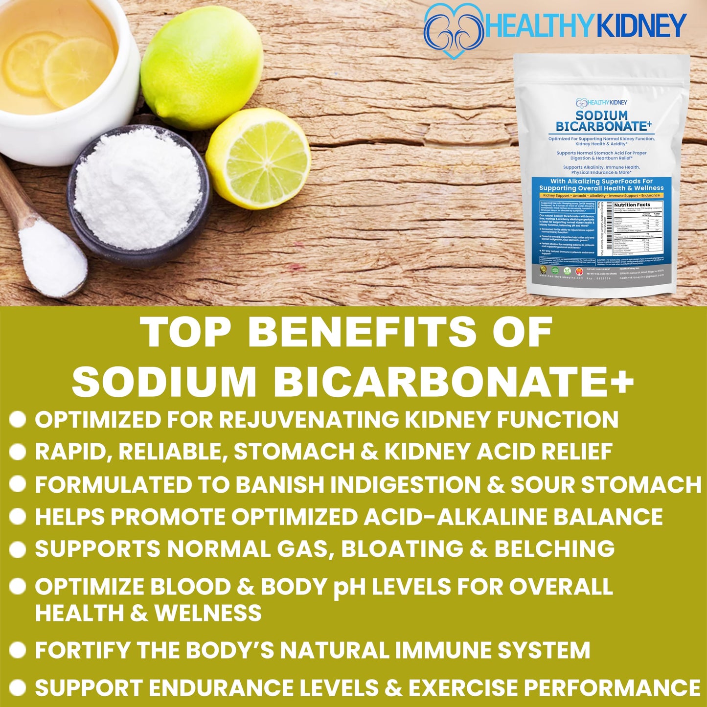 Kidney Restore Organic Sodium Bicarbonate Alkaline Supplement – Kidney Support & Digestive Comfort