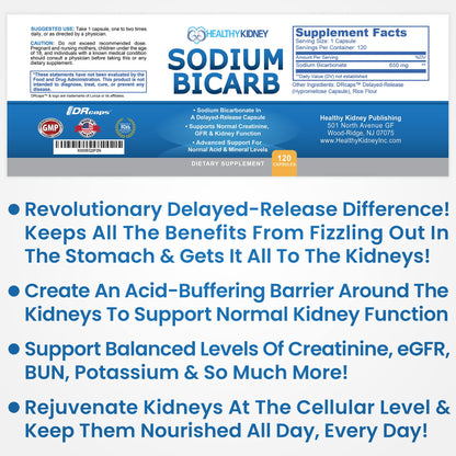 Kidney Restore Sodium Bicarbonate 650mg Delayed-Release Capsules | 120 Capsules
