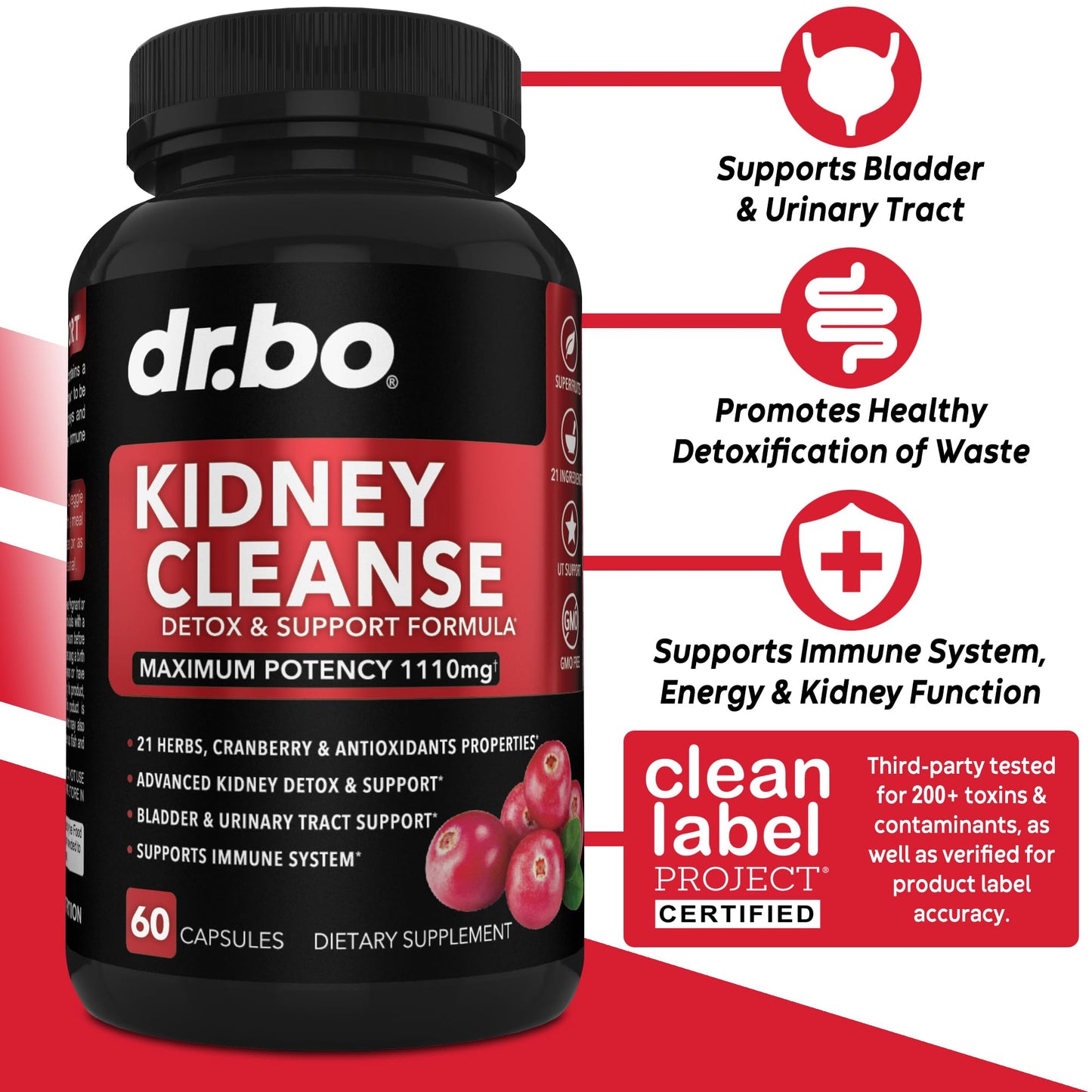 Kidney Cleanse Detox Support Supplement – Cranberry, Juniper Berries, Buchu & Uva Ursi for Kidney & Urinary Tract Health