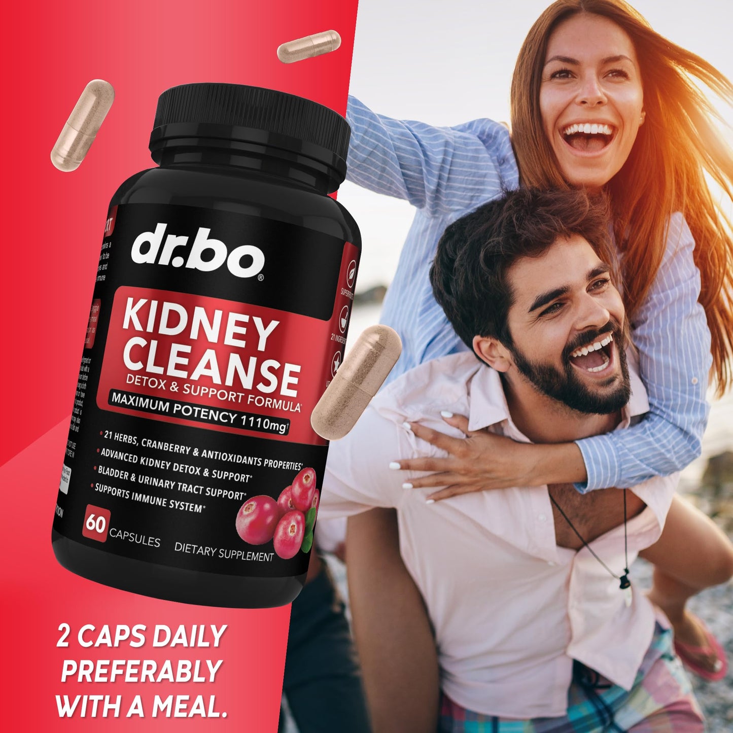 Kidney Cleanse Detox Support Supplement – Cranberry, Juniper Berries, Buchu & Uva Ursi for Kidney & Urinary Tract Health