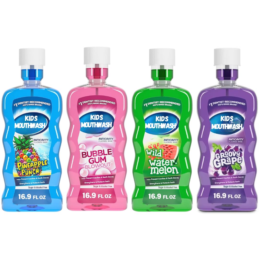 Kids Anticavity Fluoride Mouthwash Variety Pack – Sugar & Alcohol Free, 16.9 fl oz (4 Pack)