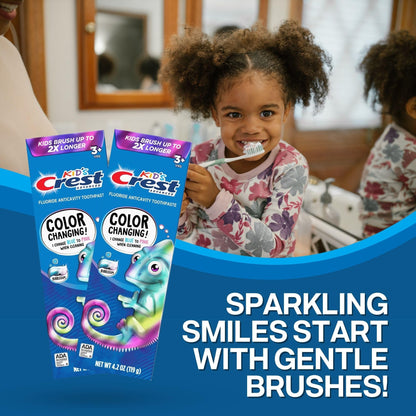 Crest Kids Color Changing Toothpaste Bundle — 2-Pack Bubblegum + VenDesta Squeezer