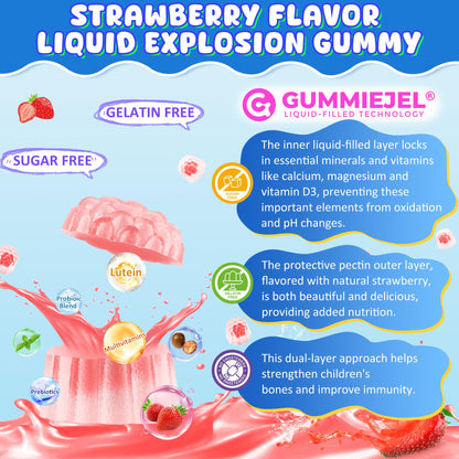 Kids Calcium Gummies + D3 & Magnesium for 4+ (60 Count) – Sugar Free, Probiotics & Prebiotics