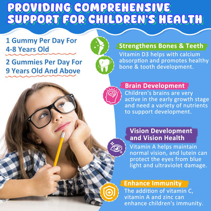 Kids Calcium Gummies + D3 & Magnesium for 4+ (60 Count) – Sugar Free, Probiotics & Prebiotics