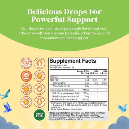 Kids DHA Omega-3 Drops – Brain, Immune & Vision Support | Vegan Fish-Free (2 oz)