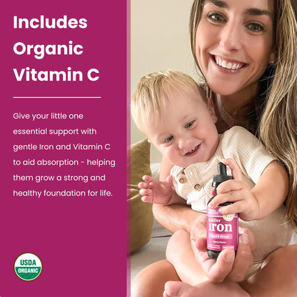 Organic Iron Drops for Kids – Sugar-Free Berry Ferrochel® with Vitamin C