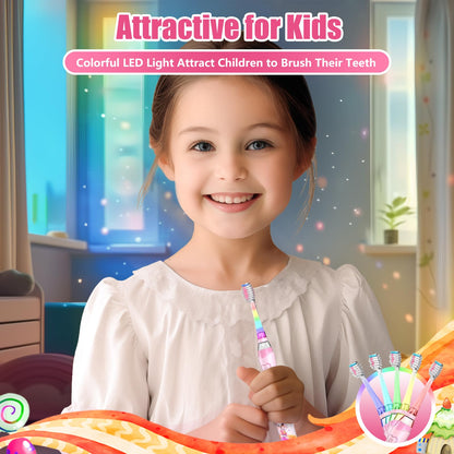 Kids Electric Toothbrush for Ages 2-12 | Rainbow LED Timer - Rabbit Pink