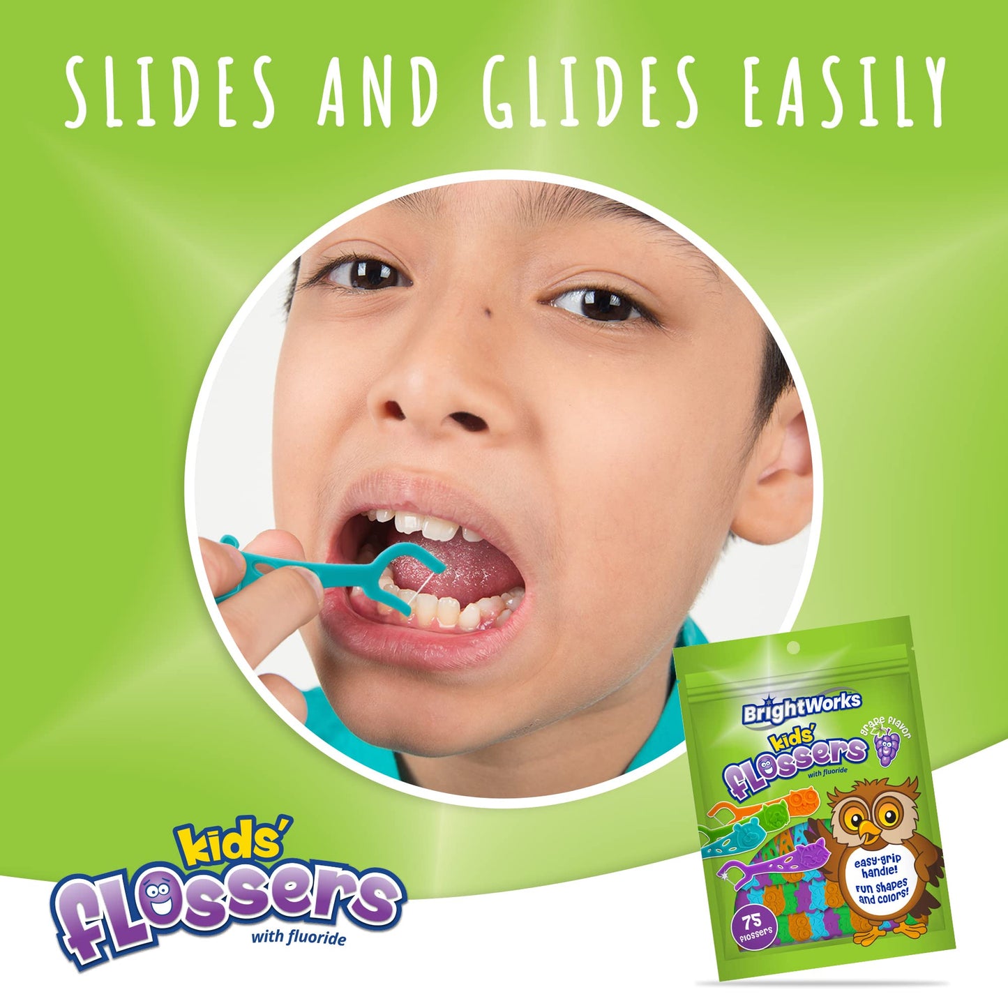 Kids’ Grape-Flavored Dental Flossers – Colorful Animal Shapes, Easy-Grip, Fluoride-Coated (Pack of 3 x 75)