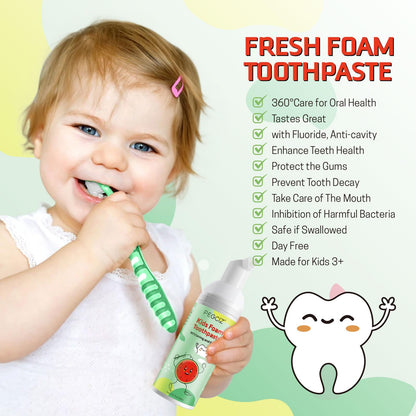 Kids Foam Toothpaste with Fruit Flavor - Low Fluoride Anti-Cavity (60ml x 2) | 360° Care