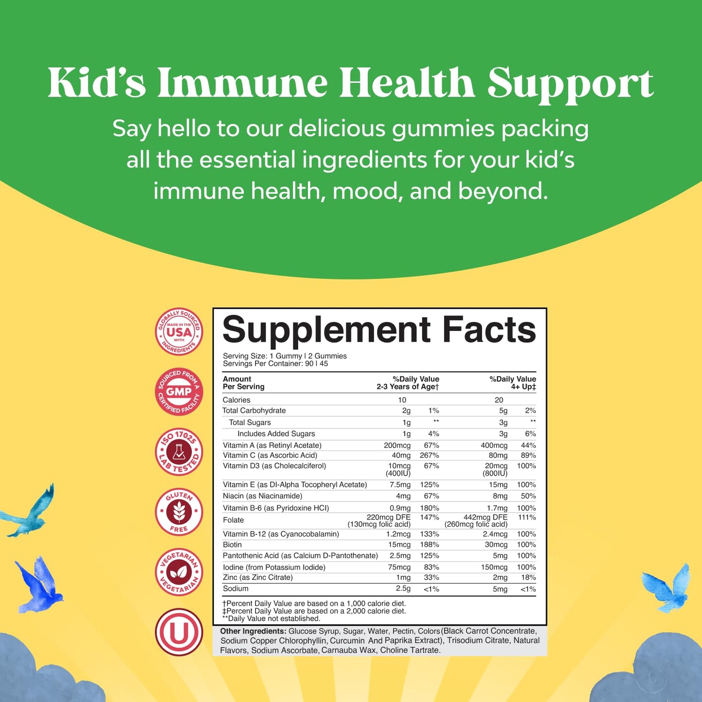 Plant Based Kids Multivitamin Gummies - Immune Support for Children (90 Count)