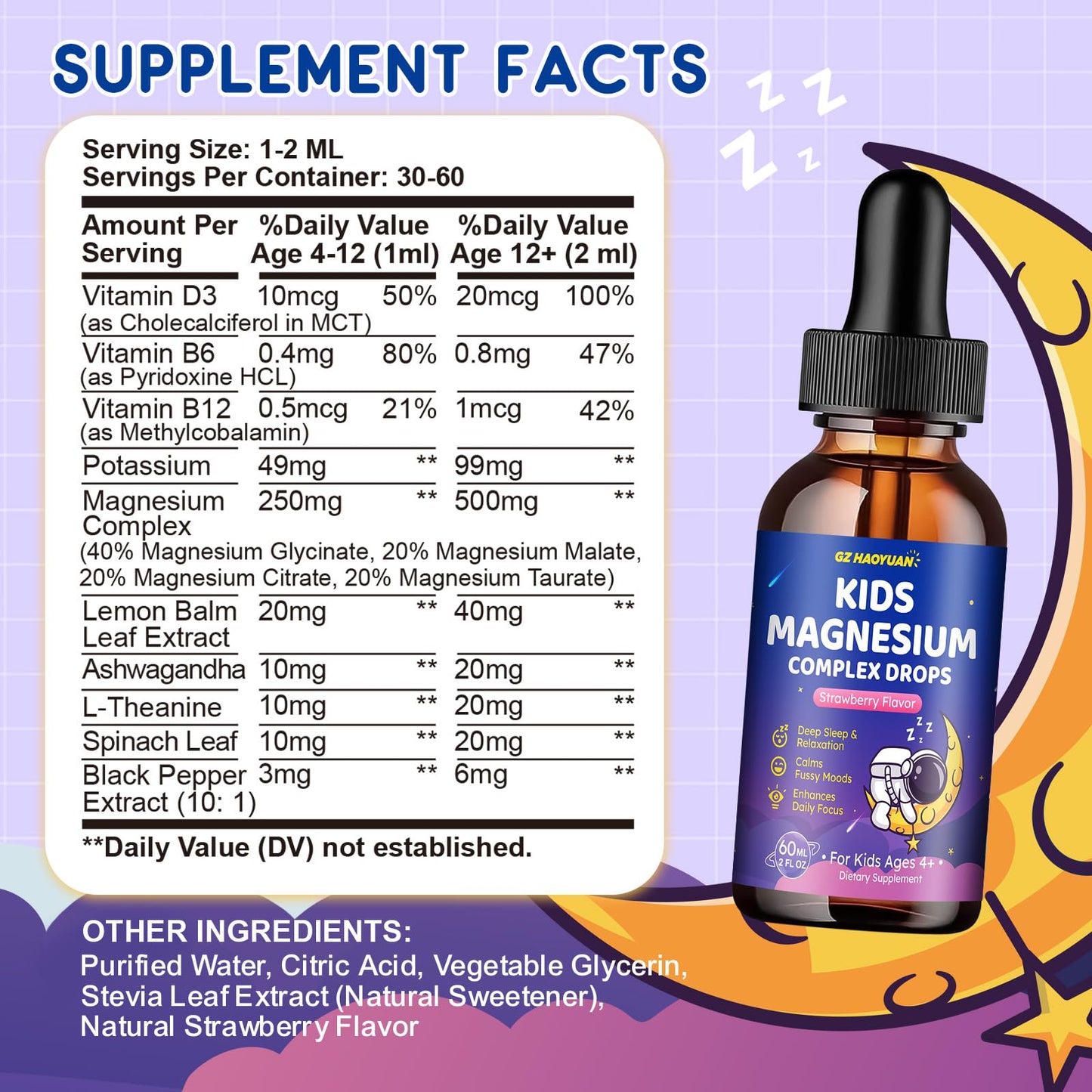 Magnesium Complex Liquid for Kids – Sleep, Calm & Focus (Strawberry, 2 fl oz)