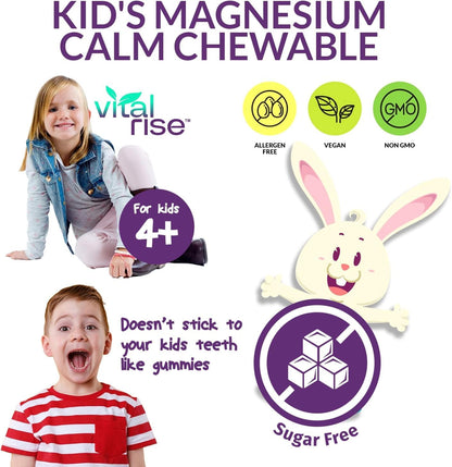 Kids Magnesium Chewable Tablets – Sugar-Free, Melatonin-Free Calm & Focus Support (60 Count)