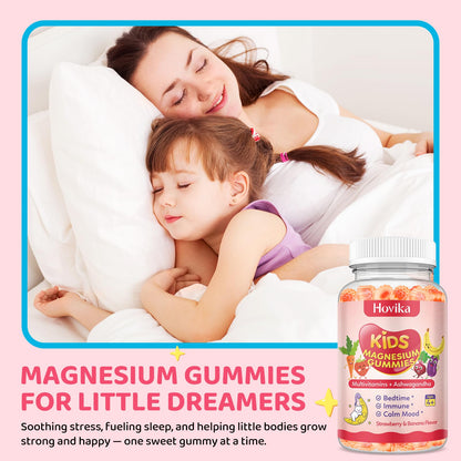 Kids Magnesium Gummies with L-Theanine & Multivitamins – Sleep, Calm & Focus (Strawberry Banana)
