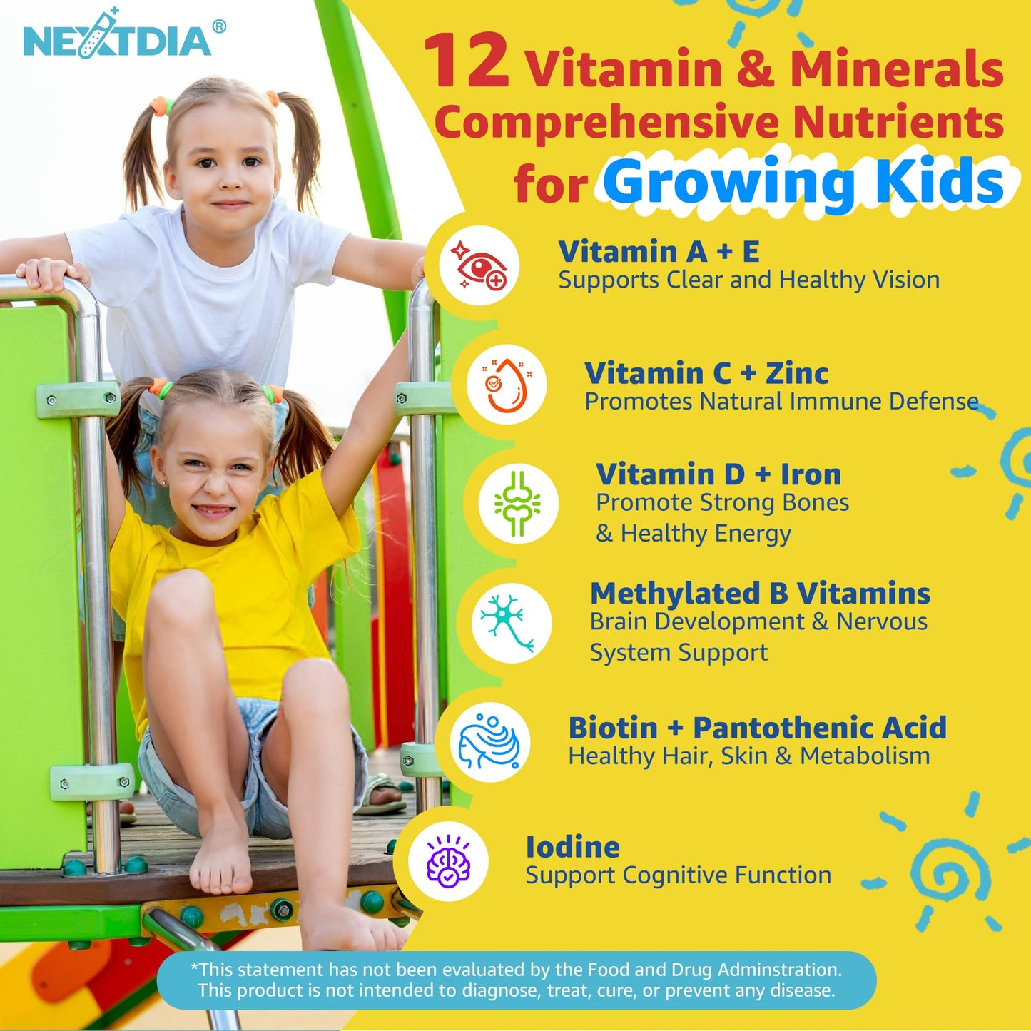 Kids Multivitamin Gummies with Iron – Sugar Free, Probiotics & Omega-3 (60 Count)