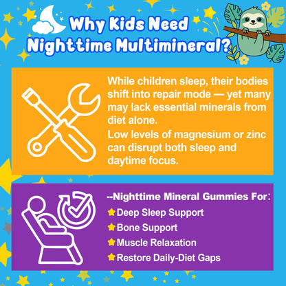 Kids Nighttime Multimineral Gummies – Magnesium, Calcium, Zinc + D3 K2 | No Melatonin