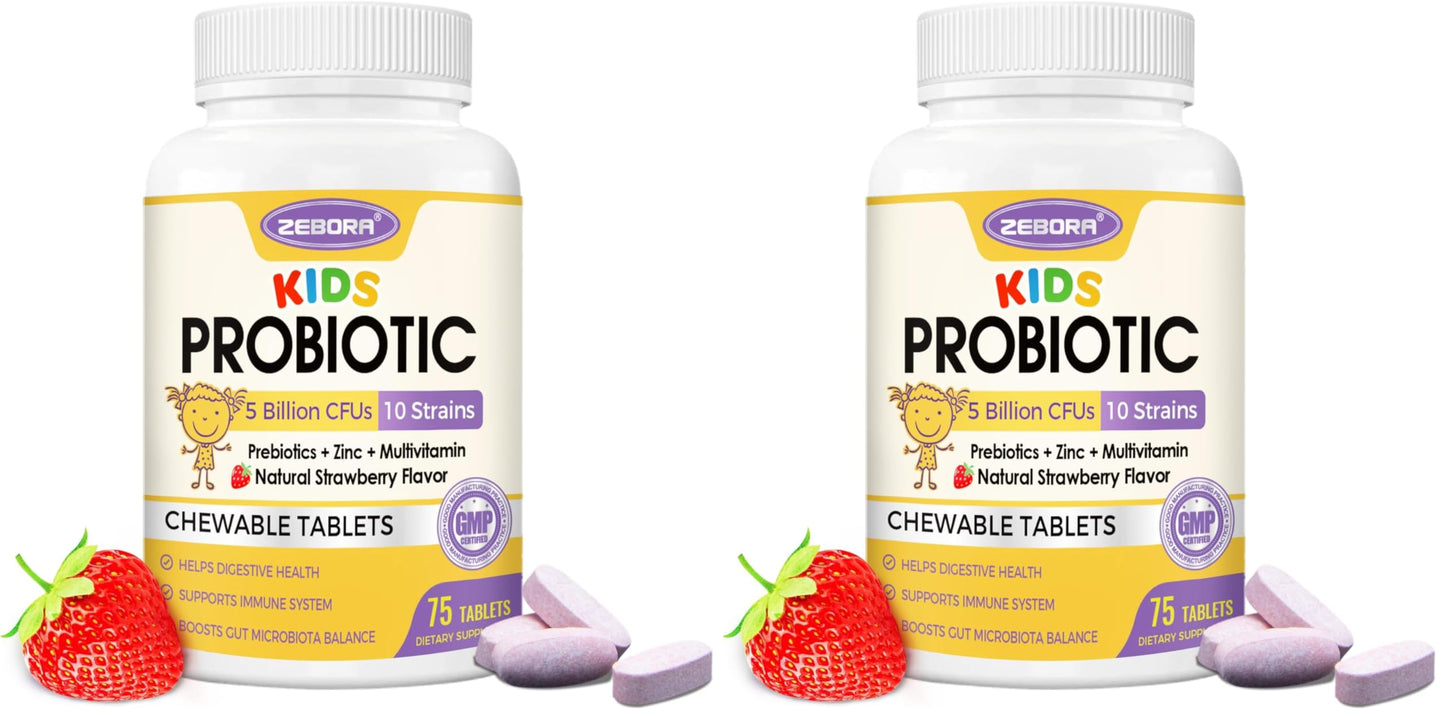 Kids Probiotic Chewables with 5 Billion CFUs | Immune Support & Digestive Health | 75 Servings per Bottle (Pack of 2)