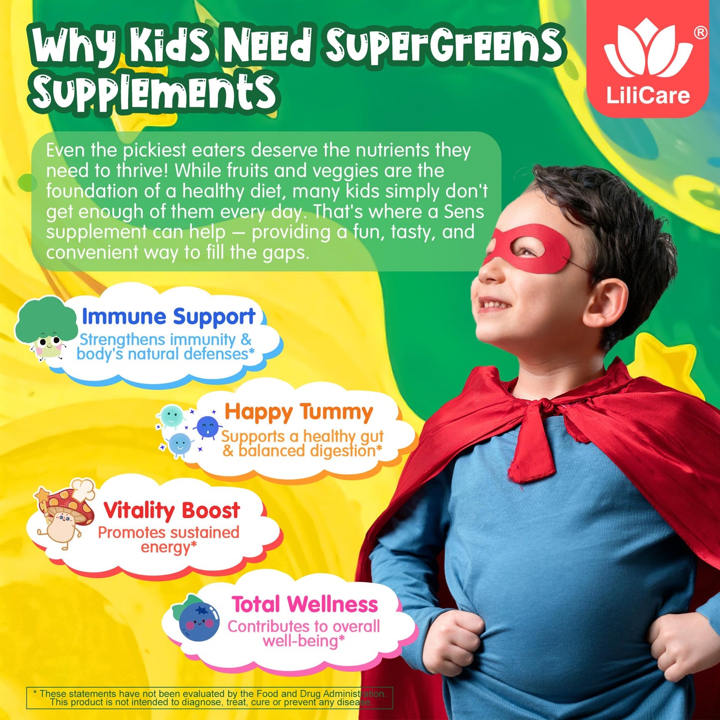 Kids Super Greens Gummies – 2 Pack, Immunity & Gut Health, 20+ Fruits & Veggies, Sugar Free