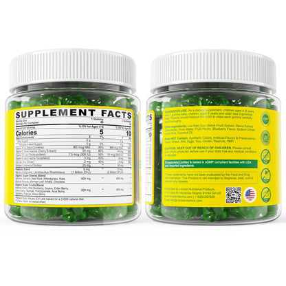 Kids Super Greens Gummies – 2 Pack, Immunity & Gut Health, 20+ Fruits & Veggies, Sugar Free