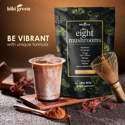 KIKI Green 8 Mushrooms Powder Extract – Focus & Energy Blend, 8 oz