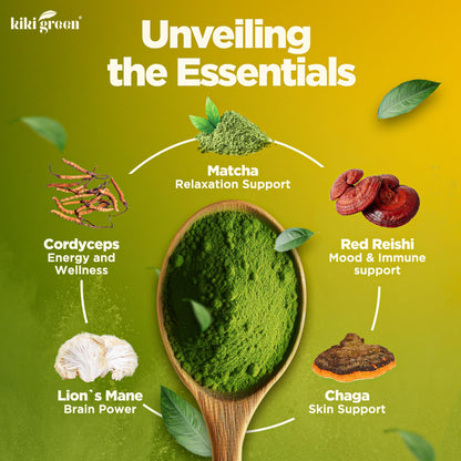 KIKI Green Mushroom Matcha Super Blend with Lion's Mane, Reishi & Cordyceps | 8 oz