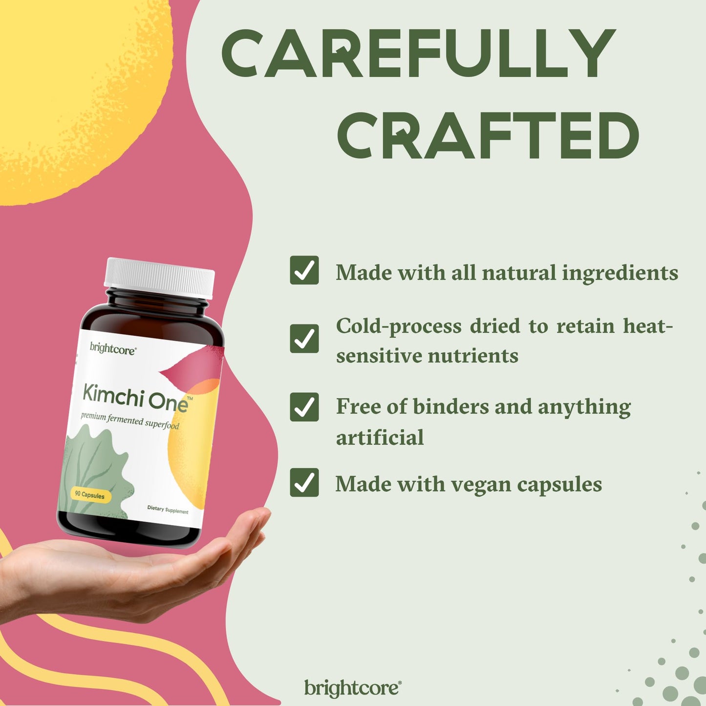Brightcore Kimchi One Capsules – Probiotic & Enzyme Nutrition for Gut Health | Gluten-Free, 90 Vegan Capsules
