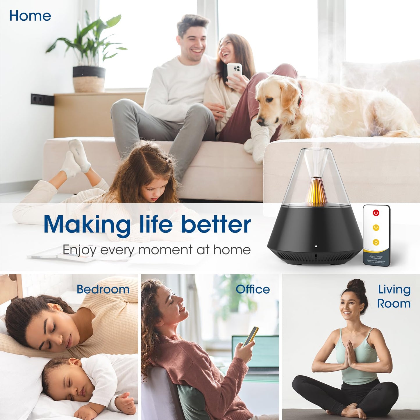KinYiLO Essential Oil Diffuser – Modern Aromatherapy Humidifier with Candle Night Light