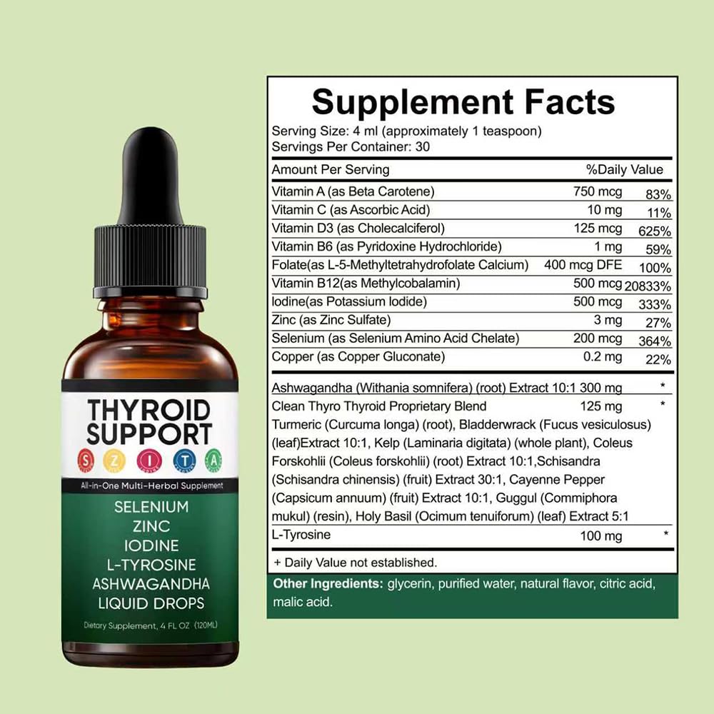 Kindled Thyroid Support Drops – Actora Liquid Supplement with Selenium, Zinc & Iodine (120 ml)