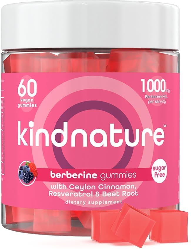 KINDNATURE Berberine Gummies 1000mg - Sugar-Free Vegan for Blood Sugar & Metabolism
