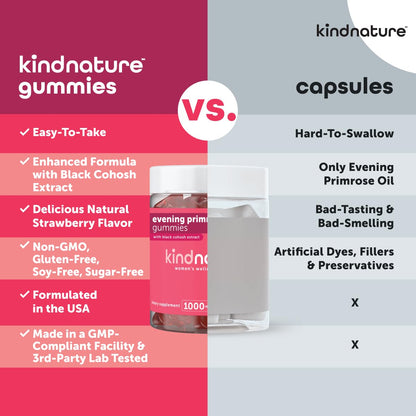 Kindnature Evening Primrose Oil Gummies 1000mg – Black Cohosh | Hormonal Balance, PMS & Menopause