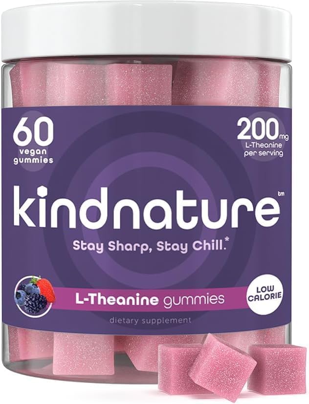 kindnature L-Theanine Gummies 200mg – Vegan Calm & Focus for Adults & Kids 4+ – Mixed Berry