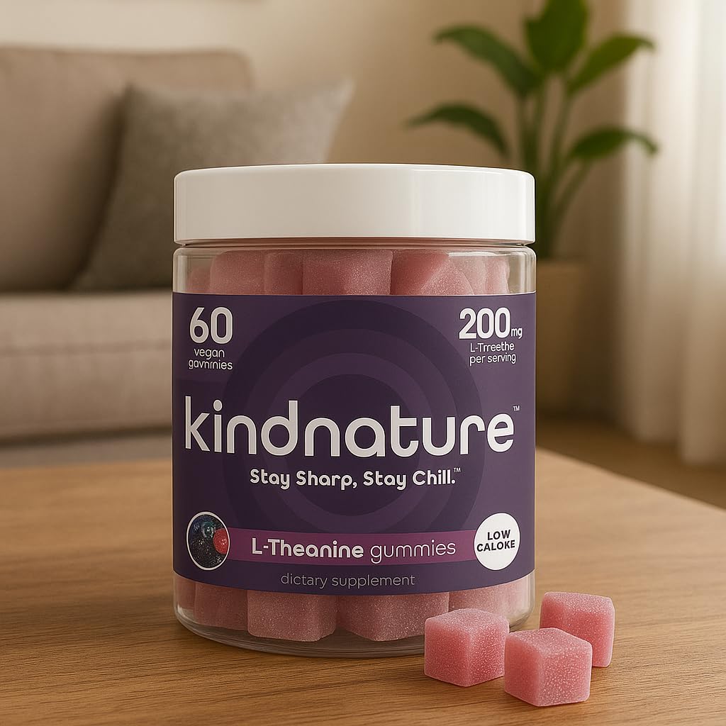 kindnature L-Theanine Gummies 200mg – Vegan Calm & Focus for Adults & Kids 4+ – Mixed Berry