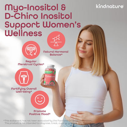 kindnature Myo-Inositol & D-Chiro Inositol Gummies with Vitamin D & Folate – 40:1 Ratio – 30 Day Supply