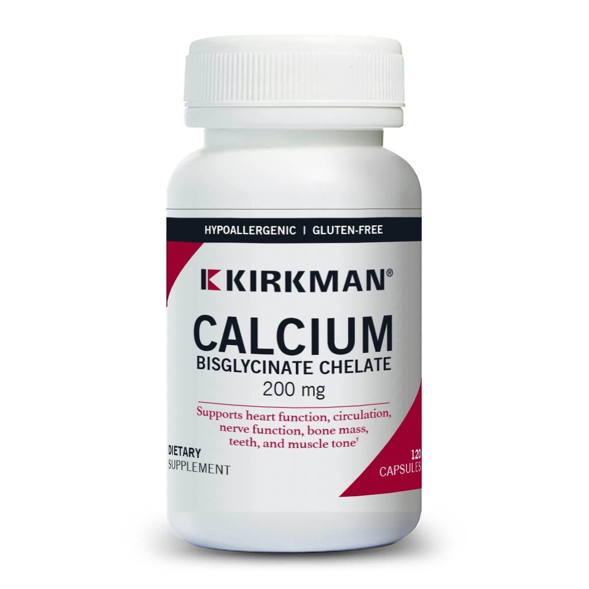 Kirkman Calcium Bisglycinate Chelate 200mg – 120 Capsules – Hypoallergenic – No Vitamin D3