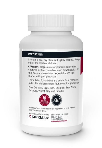 Kirkman Magnesium Bisglycinate Chelate - 250 Capsules | Restful Sleep, Relaxed Nerves & Muscles - Hypoallergenic
