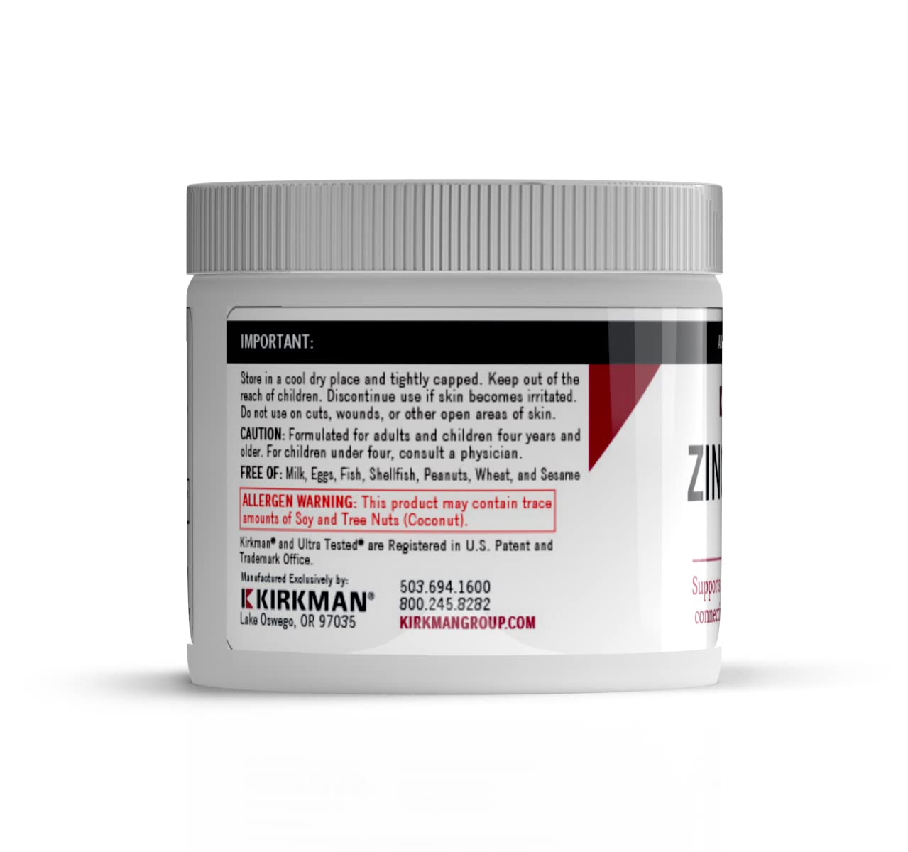 Kirkman - Zinc Sulfate Topical Cream - 4 fl oz - Fast Absorption - 10% Zinc Sulfate - Hypoallergenic