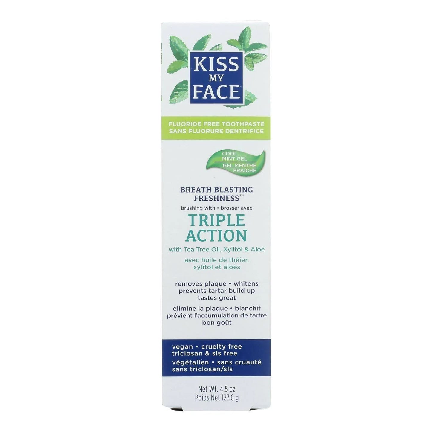 Kiss My Face Triple Action Herbal Mint Gel Toothpaste – SLS & Fluoride Free, No Artificial Colors Or Flavors, 4.5 oz