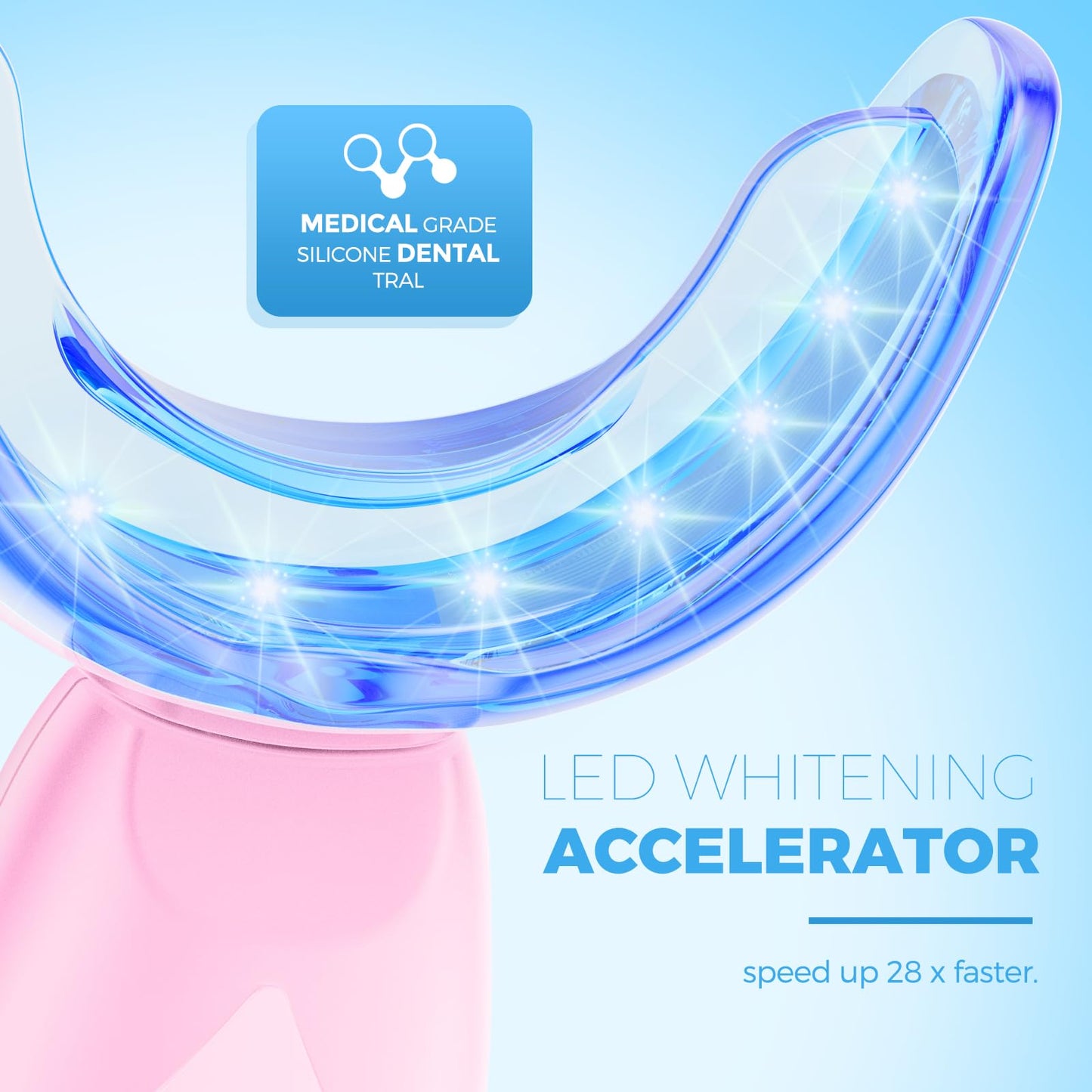 Teeth Whitening Kit for Sensitive Teeth - 16 LED Light, 30 Min - Pink
