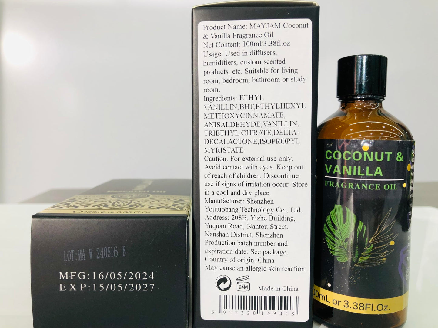 MAYJAM Coconut & Vanilla Fragrance Oil 100ml – Glass Dropper for Diffusers, Soap & Candle Making