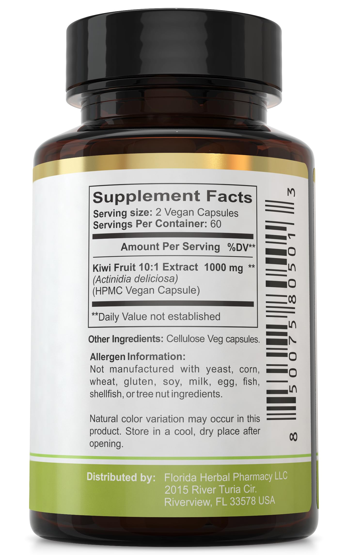 Florida Herbal Pharmacy Kiwi Fruit Extract 10:1 Capsules – 120 Caps, 500 mg Each | 1000 mg Serving