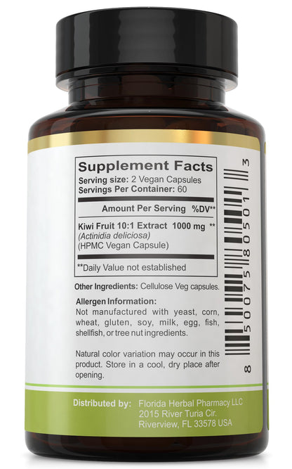 Florida Herbal Pharmacy Kiwi Fruit Extract 10:1 Capsules – 120 Caps, 500 mg Each | 1000 mg Serving