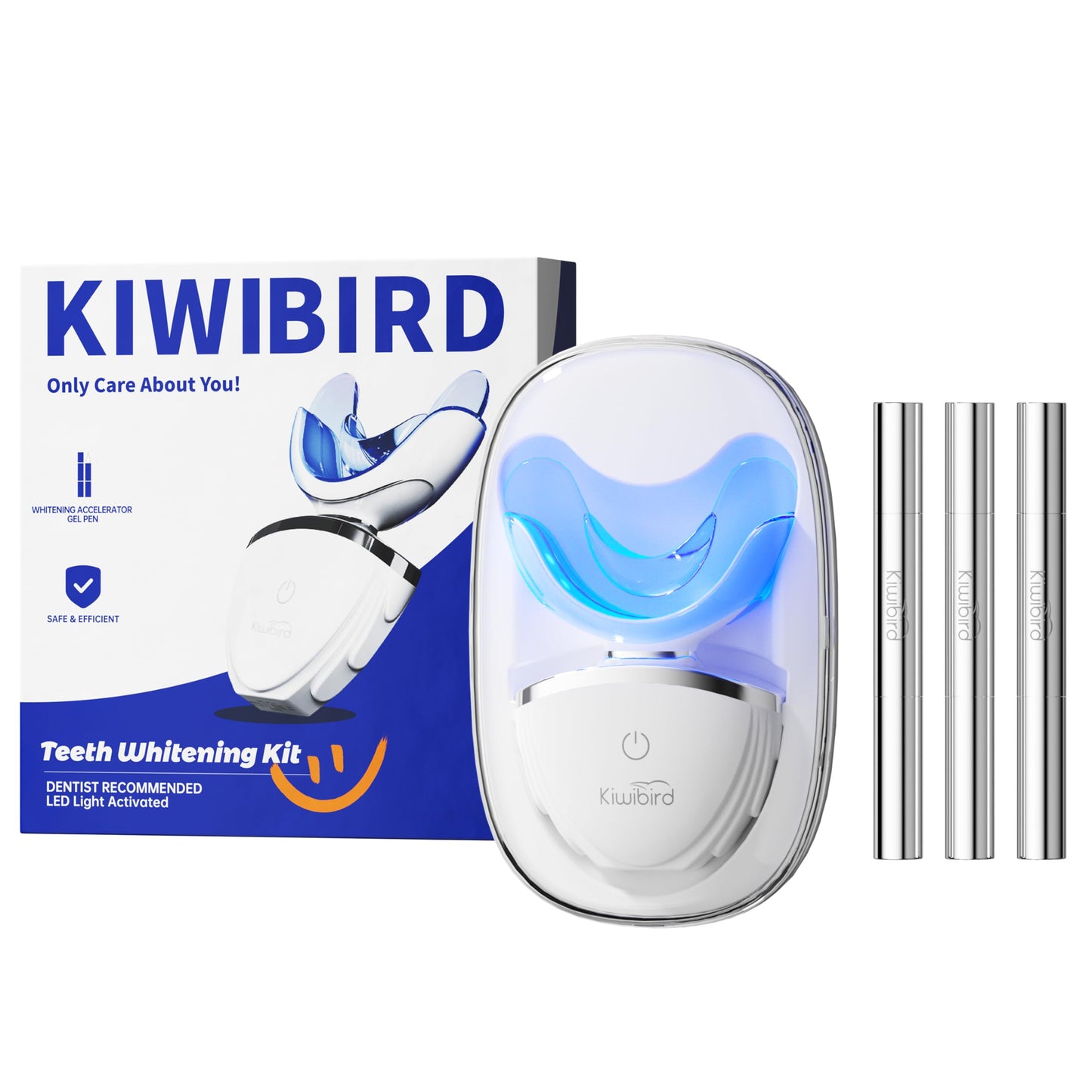 KIWIBIRD Teeth Whitening Kit for Sensitive Teeth – 3 Gel Pens & LED Light