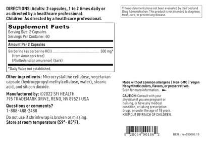 Klaire Labs Berberine HCI 500mg | Gluten-Free, Hypoallergenic | SFI Health