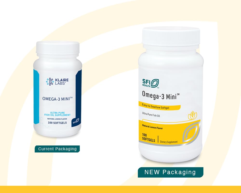 Klaire Labs Omega-3 Mini Fish Oil Gels – Lemon, 150 mg EPA / 100 mg DHA, 100 Softgels