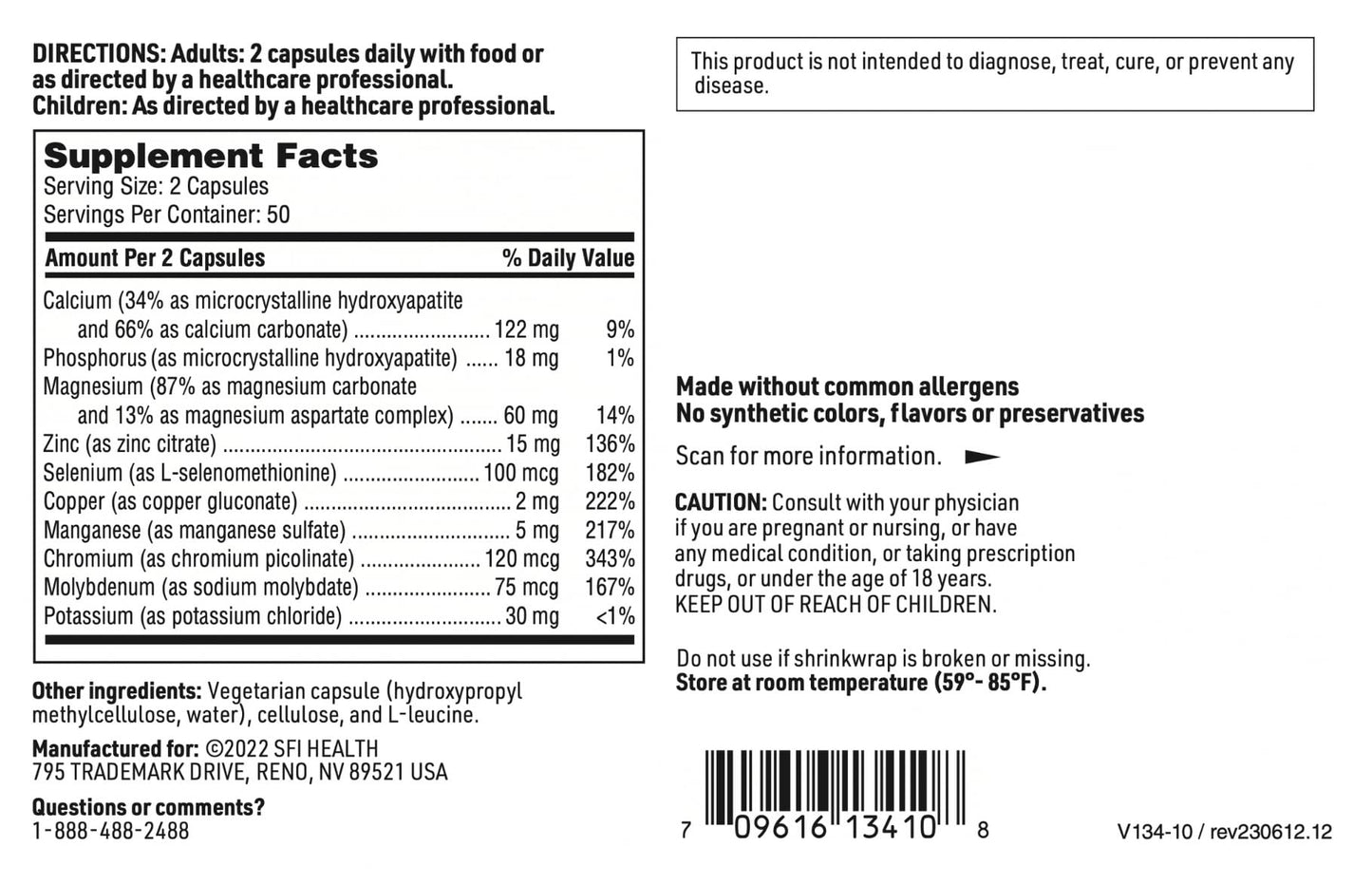 Klaire Labs SFI Health Multi-Mineral Complex Without Iron - Iron-Free, Broad Spectrum Trace Minerals (100 Capsules)