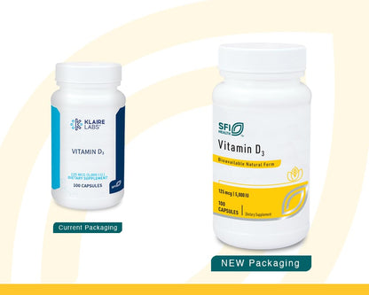 Klaire Labs SFI Health Vitamin D3 5000 IU | High Potency Vitamin D3 125 mcg | Immune & Bone Health (100 capsules)