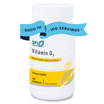 Klaire Labs SFI Health Vitamin D3 5000 IU | High Potency Vitamin D3 125 mcg | Immune & Bone Health (100 capsules)