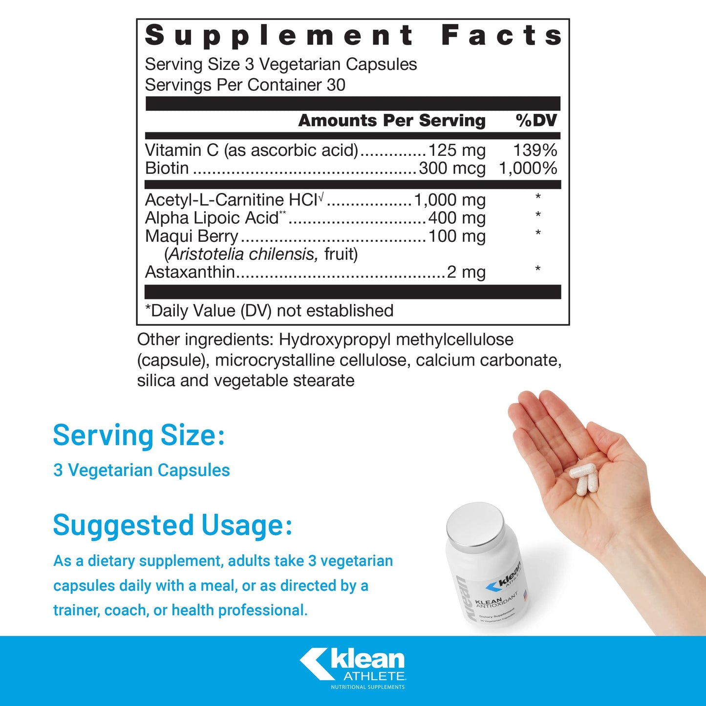 Klean Athlete Klean Antioxidant | ALA, L-Carnitine and Antioxidants to Help Guard Against Cellular Damage from Intense Training | NSF Certified for Sport | 90 Capsules