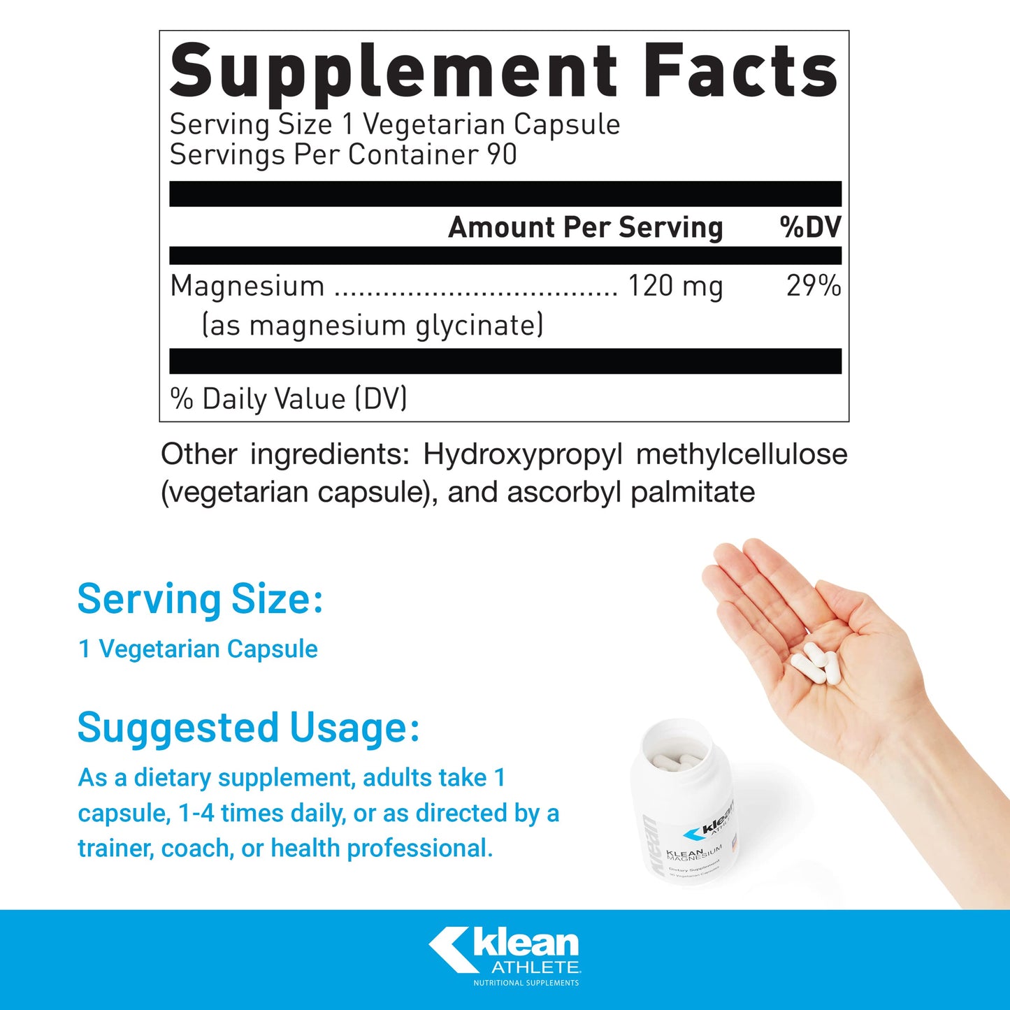 Klean ATHLETE Klean Magnesium | Energy, Muscle Function & Recovery | NSF Certified for Sport | 90 Vegetarian Capsules