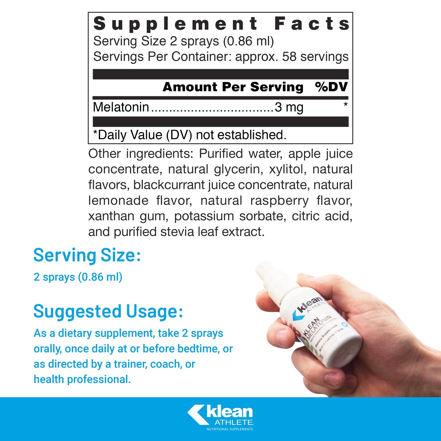 Klean ATHLETE Melatonin – Sleep Support & Recovery | Raspberry Lemonade, 1.7 oz