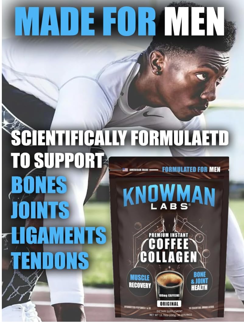 Knowman Labs Premium Collagen for Men – Coffee-Infused, 30 Servings